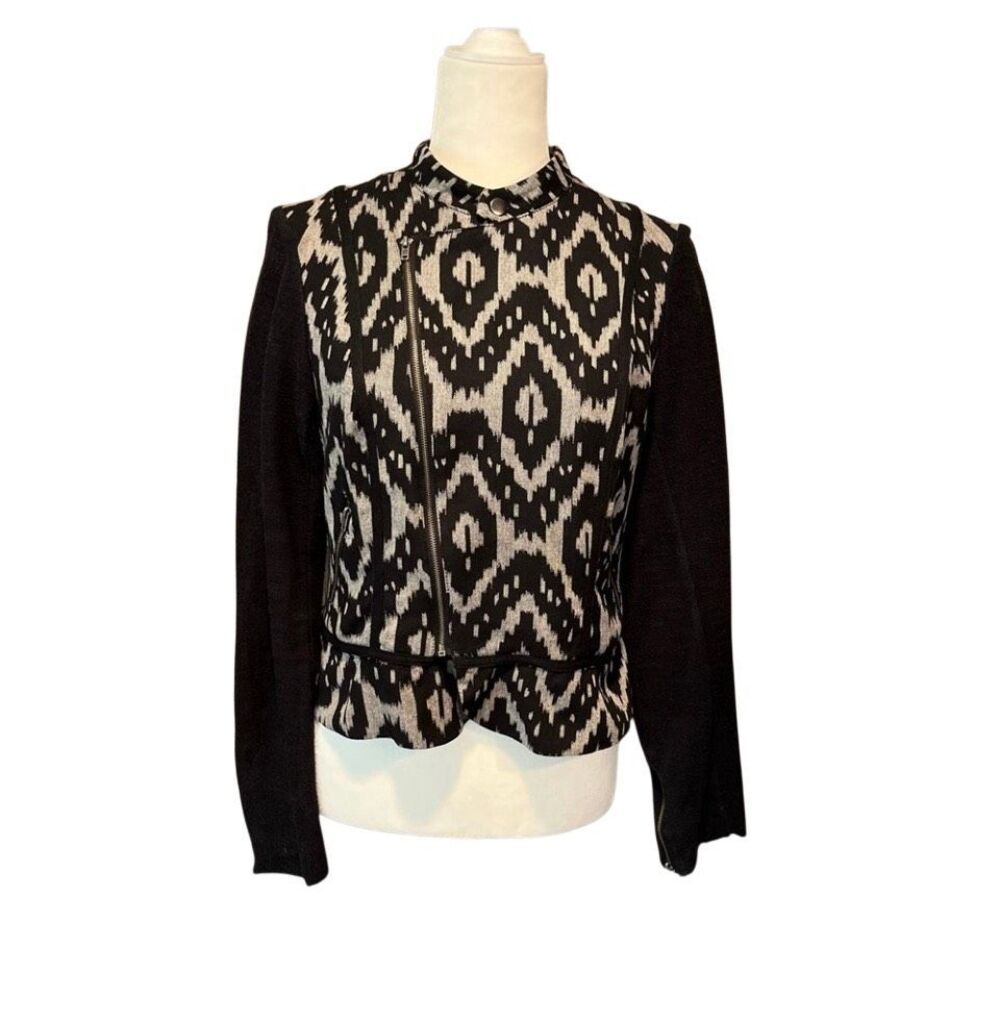 Willow & Clay black and cream geometric pattern tapestry jacket - S